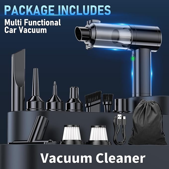 Car Vacuum Portable Cordless, 35000Pa High Power Brushless Motor Handheld Vacuum, 6-in-1 Rechargeable Mini Cleaner with Air Duster for Car, Home, Pet Hair, Keyboard,Graphite Grey