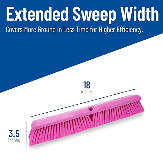SPARTA 41890EC26 Omni Sweep Plastic Push Broom Head, Heavy Duty, Industrial Broom With Color Code System For Outdoor, Indoor, Garage, Concrete, Patio, Kitchen, Bathroom, 18 Inches, Pink, (Pack of 12)
