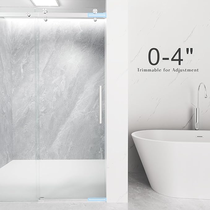 Frameless Sliding Shower Door 44-48" W x 72" H, 5/16" (8mm) Heavy Duty Tempered Glass, Brushed Nickel Finish, Single Sliding Walk-in Shower Glass Door, Reversible Installation, Smooth & Quiet Gliding