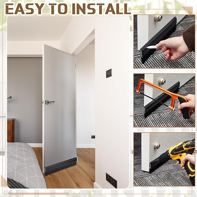 Hushee 4 Pack 36 Inches Brush Door Sweep for Exterior, Aluminum Commercial Door Sweep Bottom All-Season Alloy Brush for Exterior and Interior Sealing Gaps Keeps Cold Air, Dust Out (Black)