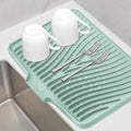 Silicone Dish Drying Mat for Kitchen Counter, Dish Drying Pad, Non-Slip Drain Pad with Built-in Drain, Heat Resistant Stone Drying Mat(16" x 12", Mint)