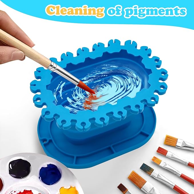 Foldable Silicone Paint Brush Cleaner Cup with Holder, Collapsible Basin for Acrylic, Watercolor & Oil Painting, Portable Artist Travel Supplies, Multi-Size Brush Drying Rack & Mixing Palette ﻿ ﻿ ﻿