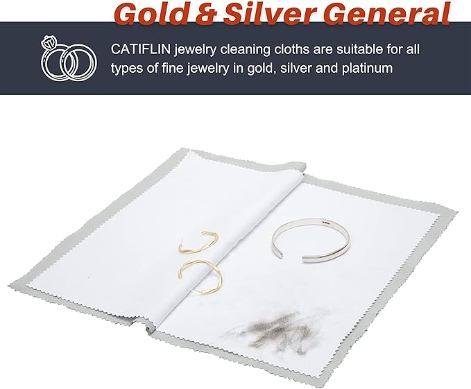 CATIFLIN 3pcs Multi-Layer Jewelry Cleaning Cloth, Large Silver Polishing Cloth, 100% Cotton Jewelry Polishing Cloths for Gold, Silver and Platinum Jewelry (Light Gray, 10 "X12)