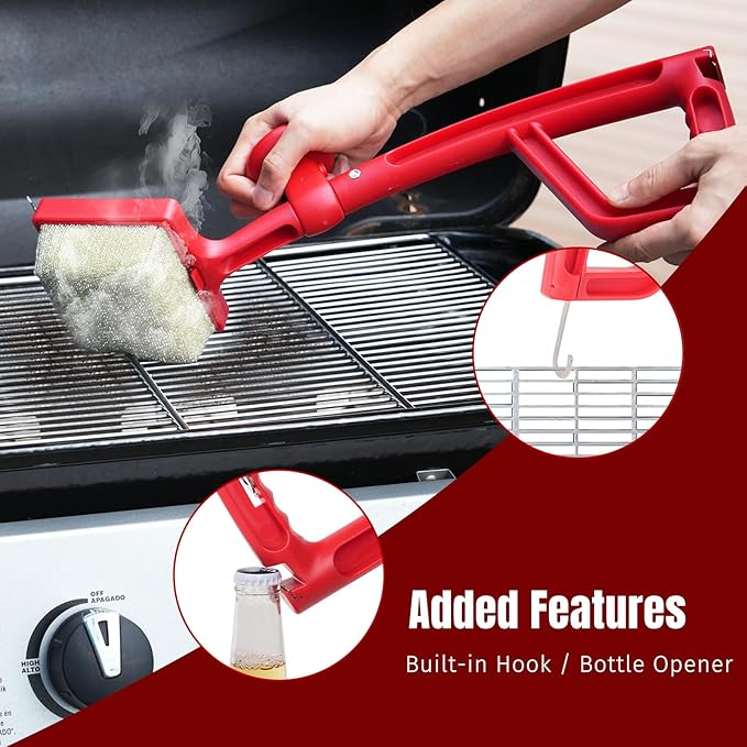 Grill Brush Bristle Free with Aramid Fiber - 600°F Heat Resistant Steam Cleaning Brush, Dual Handle BBQ Grill Cleaning Brush with Scraper, Replaceable Head for Outdoor Grill Weber Traeger Grates