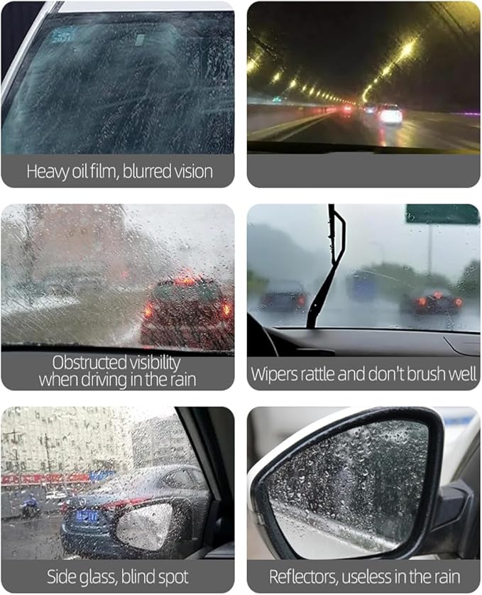 Glass Oil Film Remover for Car,Glass Emulsion Cleaner,Automotive Oil Film Cleaning Brush for Window & Mirror,Removes oil film & Smudges,Clearvision Improve Driving Visibility (100 g)