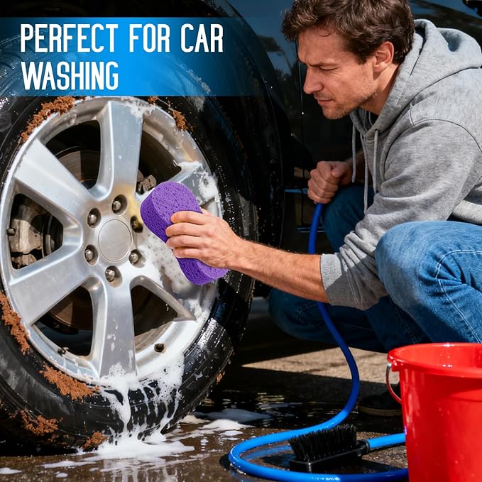 3PCS Car Wash Sponge, Heavy Duty Car Sponges for Washing, Car Accessories Large Sponges for Cleaning, Automotive Cleaning Supplies, Eco Friendly Sponge (7.68 x 3.74 x 1.38 Inch), Purple
