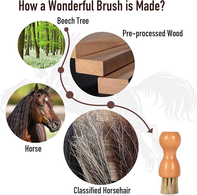 Horsehair Shoe Shine Applicator Brush Set - 4 Pack Wooden Handle Brushes for Leather Care, Boots, and Accessories - Light & Dark Wood Handles (Gourd Brush 4pcs)