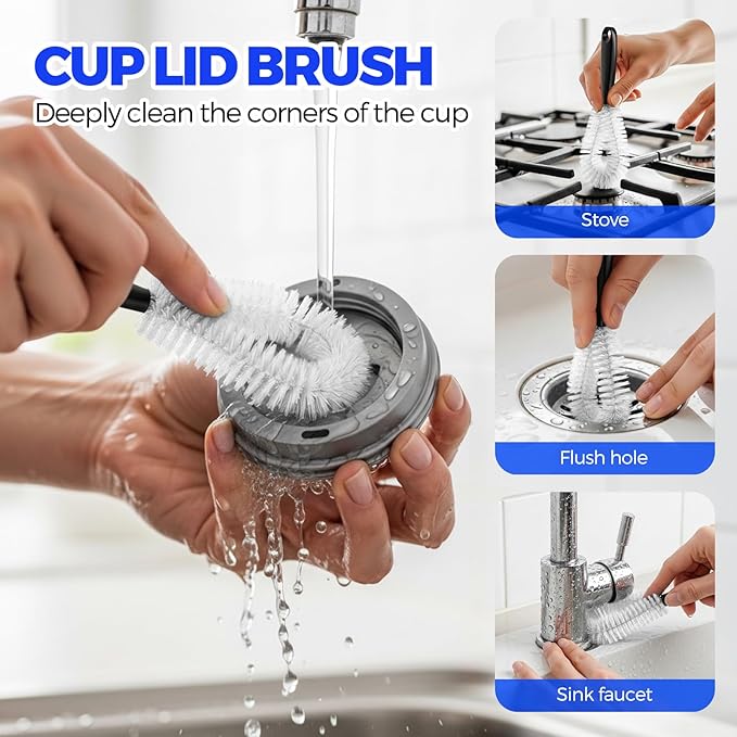 Holikme 4Pack Bottle Brush Set, 14" Long Handle Stainless Steel Bottle Brush, Straw Brushes, Cup Cleaner Brush, 3-in-1 Bottle Cleaning Brush for Water Bottle, Antistatic Lab Brushes, Straws Black