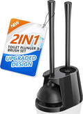 Toilet Plunger and Brush Set, Bowl Brush and Heavy Duty Toilet Plunger with Ventilated Holder, 2-in-1 Toilet Brush and Plunger Combo for 5.3-inch Toilet Drain Bathroom Deeply Cleaning