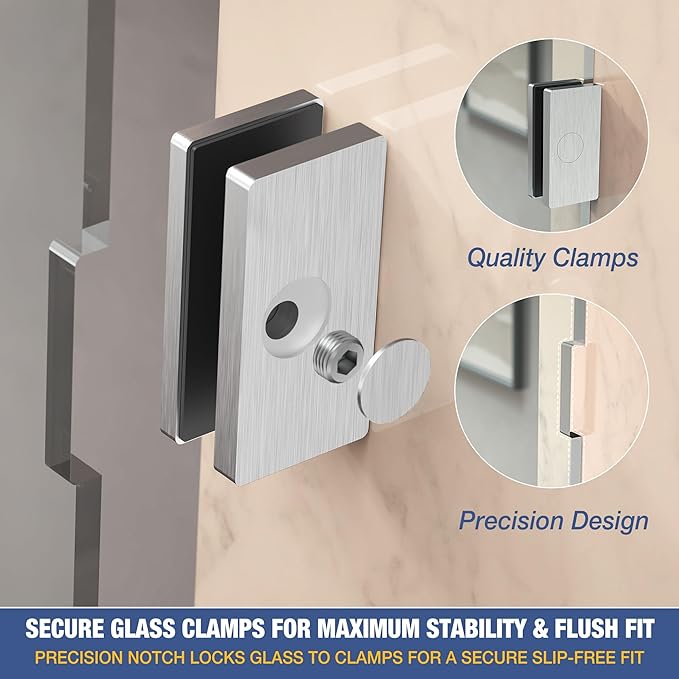 Shower Glass Panel 36" x 79" Easy-to-Clean Treated, 3/8" Tempered Glass Shower Screen, Frameless Shower Door for Walk In Bathroom, Brushed Nickel