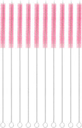 uxcell 10Pcs Drinking Straw Cleaning Brushes, 10" x 2/8" Nylon Bristles Long Straw Brush Pipe Cleaner for Washing Straws Pot Spout, Sippy Cup, Bottle and Tube (Pink)