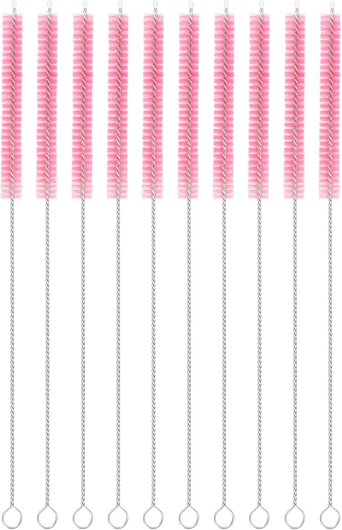 uxcell 10Pcs Drinking Straw Cleaning Brushes, 10" x 2/8" Nylon Bristles Long Straw Brush Pipe Cleaner for Washing Straws Pot Spout, Sippy Cup, Bottle and Tube (Pink)