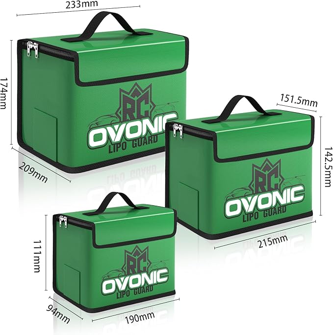OVONIC Lipo Safe Bag Fireproof Explosionproof Bag, Large Medium and Small Capacity for Lipo Batteries Storage
