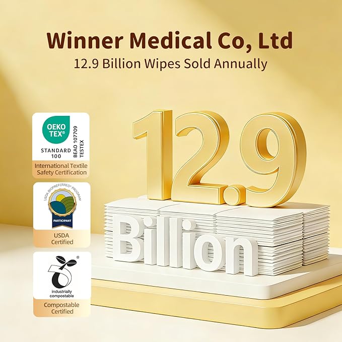 Winner 100% Cotton Dry Wipes, USDA Certified Baby Wipes, Soft & Gentle, Hypoallergenic & Unscented for Baby Sensitive Skin, Use Wet/Dry for Diaper Changes, Meals & Cleanup, Pack of 6, 600 pcs
