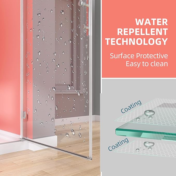 GETPRO Frameless Pivot Shower Door Hinged 30 in. W x 72 in. H Swing Single Small Shower Door 1/4 inch Tempered Glass Panel Adjustable Right Hinged Bathroom Door for Shower Chrome Hardwares