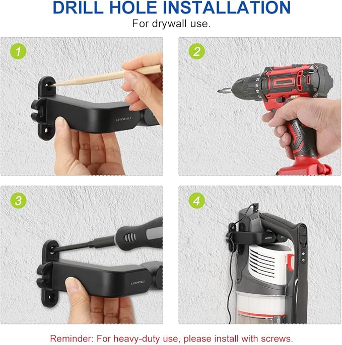 LANMU Wall Mount Holder with Cable Clip Compatible with Shark IX141 IX141AMZ IZ462H IZ682H IZ377H IZ376H IZ387H Pet Cordless Stick Vacuum and Handheld Vac CH951 CH950