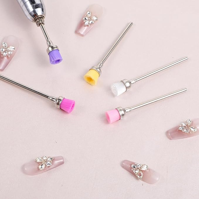 5 Pcs Nail Bit Brush Cuticle Clean up Drill Bit Brush Nail Drill Bits, Nails Dust Brushes 3/32” Remove Drilling Dusts Remover Nails Art Tool