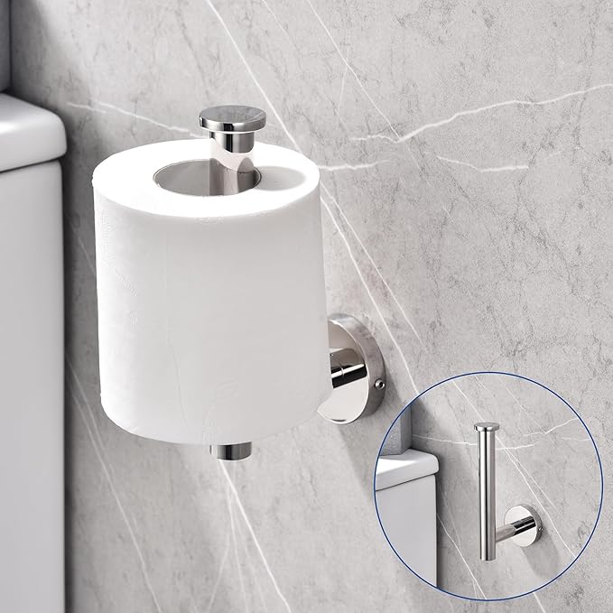 TASTOS Polished Chrome Toilet Paper Holder SUS304 Stainless Steel, Modern Round Tissue Roll Holders Wall Mount, Toilet Paper Roll Dispenser Bathroom 5 inch TP Holder for Kitchen Washroom