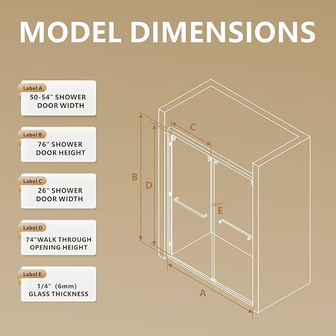 RFN 50-54" W x 76" H Framed Bypass Double Sliding Shower Door, 1/4" (6 mm) Easy-to-Clean Treated Clear Tempered SGCC Glass,Bathroom Door(Matte Black, 50-54" W*76" H)