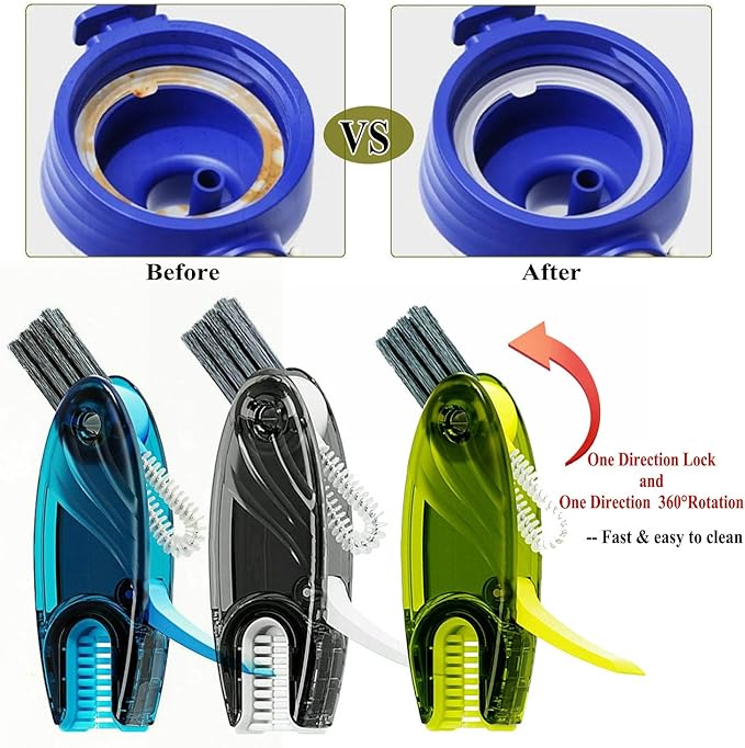 4 in 1 Cup Lid Cleaning Brush Set Multifunctional Bottle Brush Cleaner Tiny Bottle Cup Lid Brush Straw Cleaner Tools Mini Silicone Bottle Cup-Holder Cleaner with Hook Remover Blue Green Grey