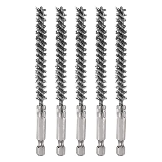 HARFINGTON 5Pcs Bore Brush Stainless Steel 8mm Dia Cleaning Twisted Wire Brush Tube Pipe Cleaner with Handle 1/4 Inch Hex Shank for Tubes, Ports, Bearings
