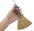 White Crystal Witch Broom - Witchcraft Supplies Mini Witches Broomstick with Amethyst Clusters Altar Supplies with Natural Healing Crystals Wiccan Supplies Prayers Meditation Therapy Decor