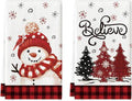 Artoid Mode Red Xmas Tree Snowman Christmas Kitchen Towels Dish Towels, 18x26 Inch Farmhouse Holiday Winter Decoration Cleaning Set of 2