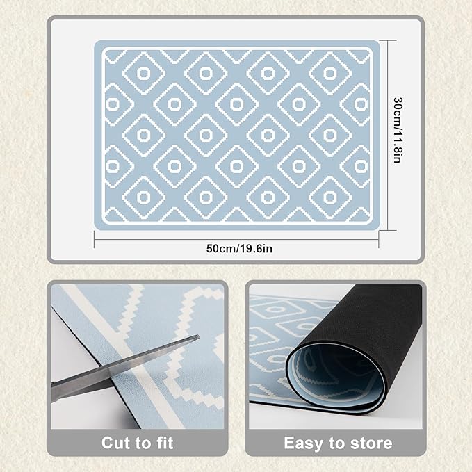 SUEH DESIGN Dish Drying Mat, Absorbent Coffee Mat 19.6 x 11.8 in Quick Dry Drying Mats Large Coffee Mat for Coffee Bar Kitchen Countertop, Blue
