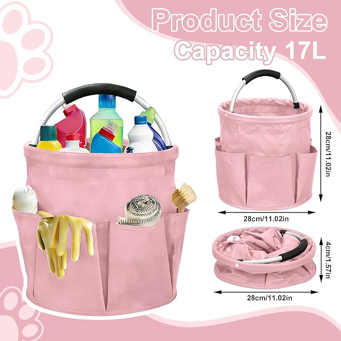 Qivine Cleaning Caddy for Cleaning Supplies, 17L Cleaning Supply Caddy with Handle Foldable Cleaning Supplies Organizer Bucket Tool Bag Organizer Cleaning Products Organizers for Home, Garden