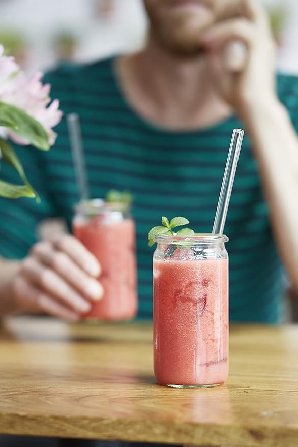 HALM Glass Straws - 6x 9 inch Reusable Drinking Straws + Plastic-Free Cleaning Brush - Made in Germany - Dishwasher Safe - Eco-Friendly - Straight - Perfect for Smoothies, Cocktails