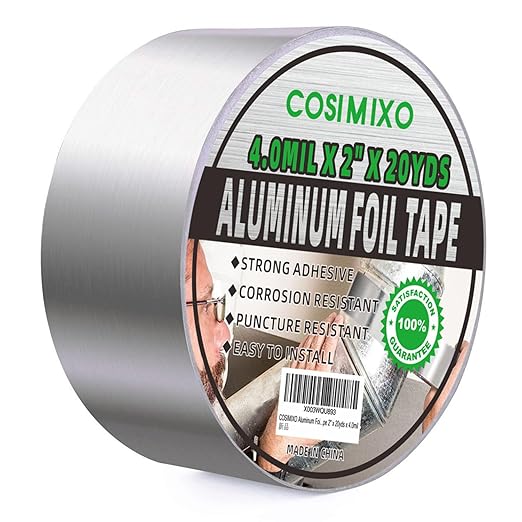 COSIMIXO Silver Aluminum Foil Duct Tape 4.0mil x 2 Inches x 20Yards,Heavy Duty,High Temperature Sealing and Patching,Perfect for HVAC,Air Ducts,Foamboard,Metal Repair,Insulation,Dryer Vent and More