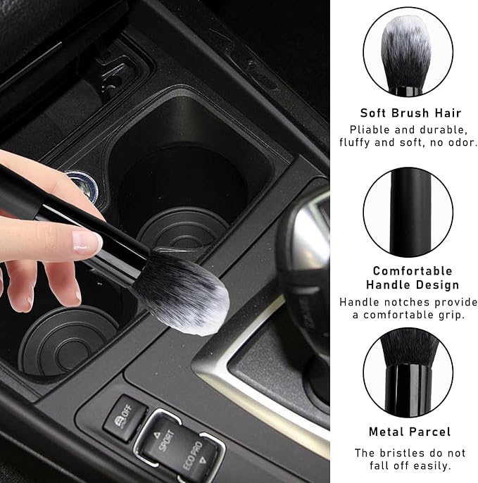 Car Interior Dust Brush, Soft Scratch Free Auto Detailing Brushes, Universal Vehicle Interior Cleaning Tool for Automotive Dashboard, Air Vents, Leather(Long Black & White)