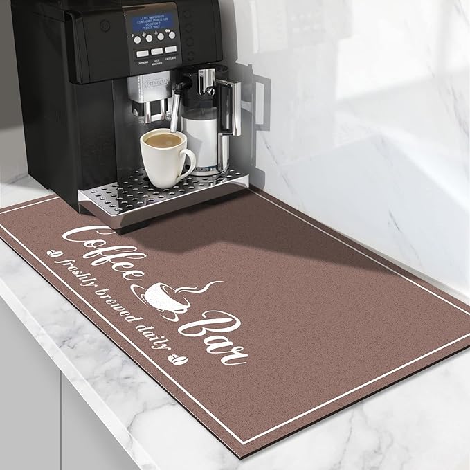 Absorbent Coffee Mat, Fashion Dish Drying Mat for Kitchen Counter Coffee Bar Accessories Espresso Machine Dish Rack 12" x 20" Brown