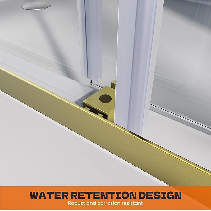 Bathtub Shower Door, 60" W x 58" H Semi-Frameless Sliding Shower Door for Bathtub, 5/16" (8mm) Certified Clear Tempered Glass, Brushed Gold