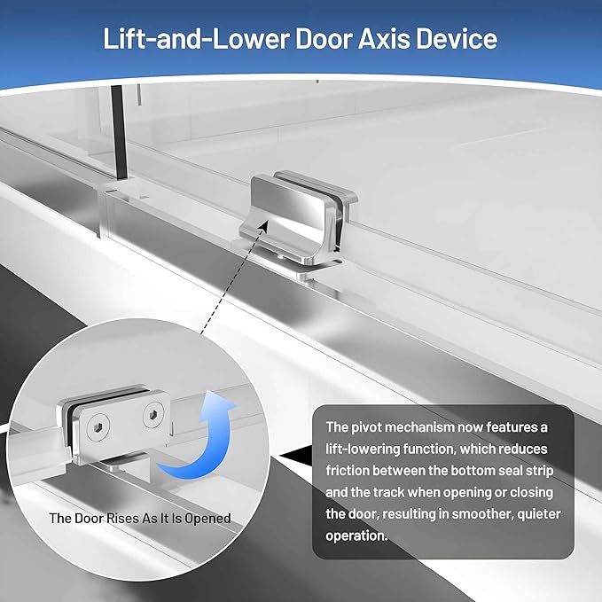 Pivot Glass Shower Door, 44–48" W x 71" H, 1/4"(6mm) Clear SGCC Tempered Glass, Chrome Finish, Magnetic Closure, Reversible Installation