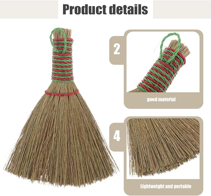 Natural Corn Bristle Hand Whisk Broom with Handle for Indoor Cleaning Dense Miscanthus Weave for Dust and Debris Removal Multipurpose Floor and Furniture Sweeper Home Cleaning Tool