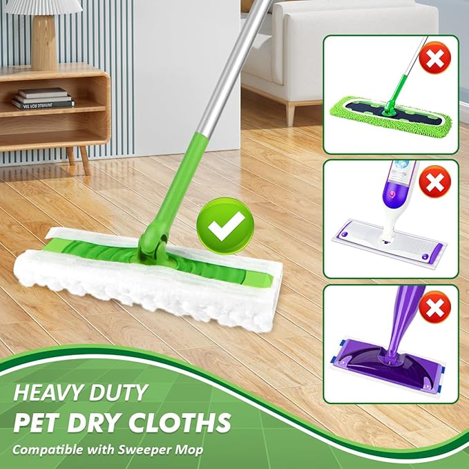 GLIMGLINT Heavy Duty Dry Sweeping Cloths for Floor Cleaning Pet Hair Removal Compatible with Swiffer Sweeper Mop, Mop Pads Refills, Disposable and Unscented, 100 Count