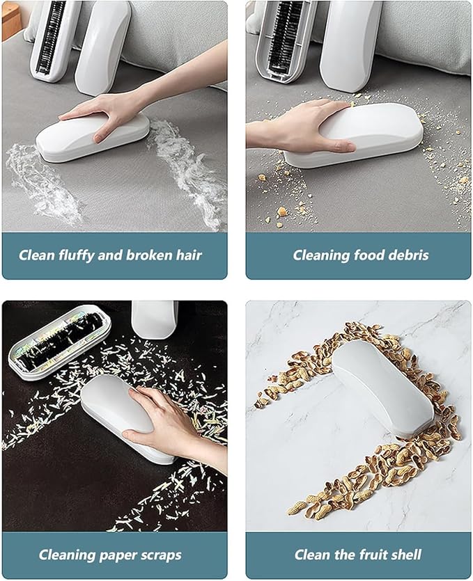 Multi-Functional Table Crumb Sweeper, Handy Rolling Bed Sweeping Brush, Handheld Crumb Sweeper, Soft Bristles Debris Collector for Table, Mat, Bed Sheets, Sofas, Clothes Cleaning Brush (White)