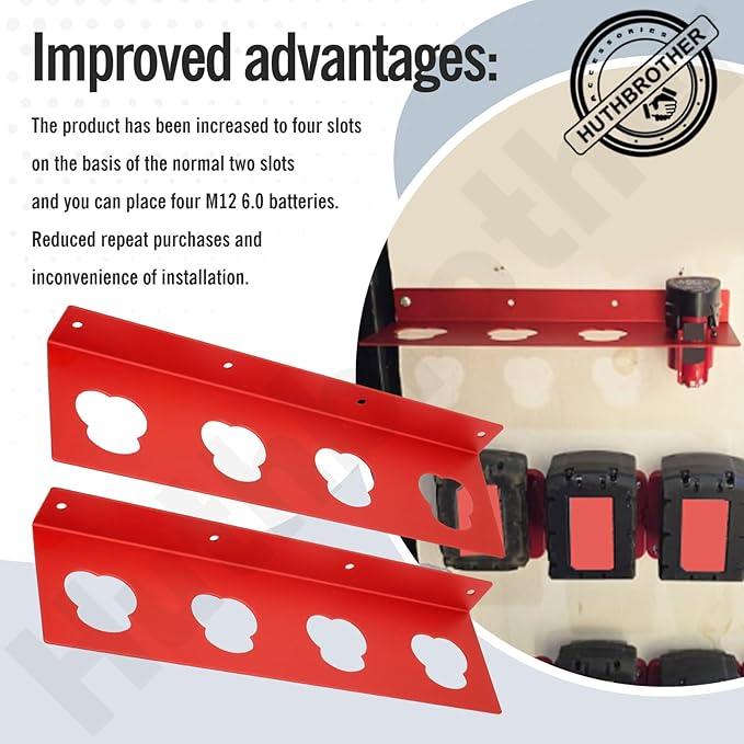 2-Pack Battery Holder W/Screws for Milwaukee M12, 12V Battery Holder, Wall Mount for 12V Batteries