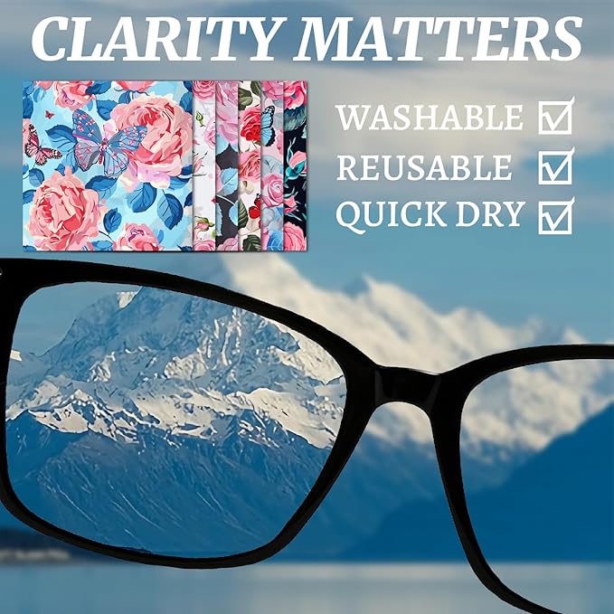 CREATCABIN 6 Packs Thickened Glasses Cleaning Cloth Elegant Flower Design