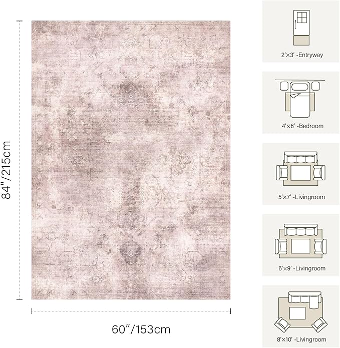 Small 2x3 Entryway Pink Rug, Vintage Area Rugs For Entry Door Entrance Kitchen, Bedroom, Laundry, Washable Indoor Hallway Distressed Throw Rug Doormat,Low Pile Carpets For Bathroom Dorm Office