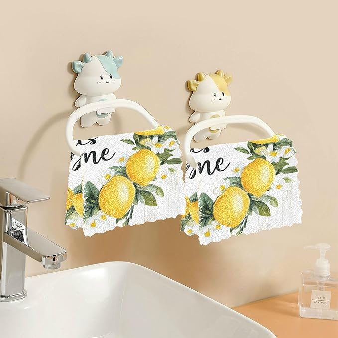 ALAZA Kitchen Towels Summer Lemon Wreath Dish Towels Multipurpose Reusable Dish Cloths Soft Cleaning Cloth Kitchen Accessories Set of 6,11"x11"