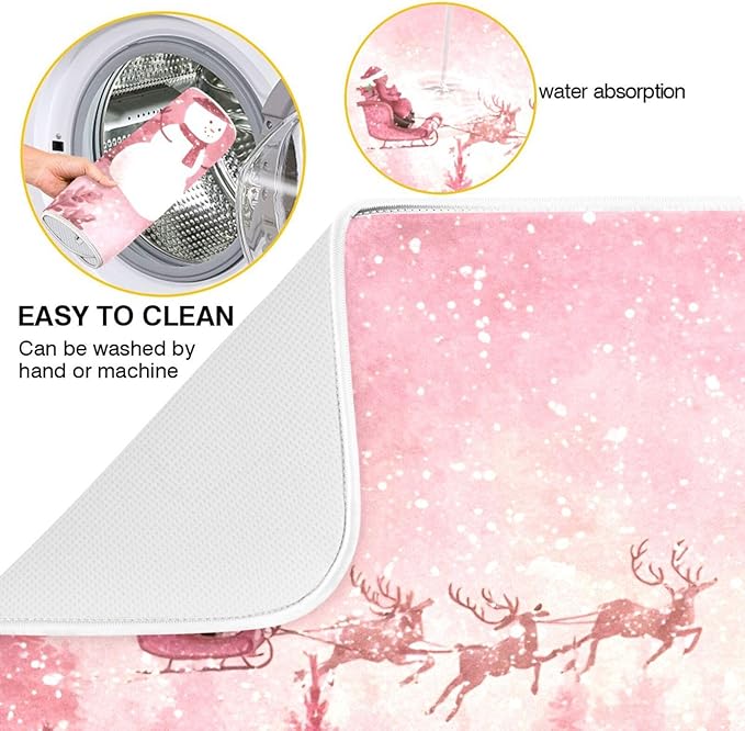 Christmas Forest with Snow Falling Santa Dish Drying Mat for Kitchen Counter Super Absorbent Drying Mat 18x24 inch Large Dish Drying Matts for Countertop Protector Dishes Pad