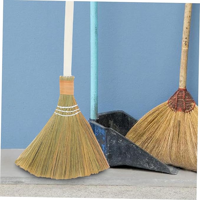 Cabilock Handmade Soft Bristle Broom Set 2pcs Detachable Natural Grass Dust Sweeping Tool for Indoor Cleaning for Living Room and Home Dust Removal