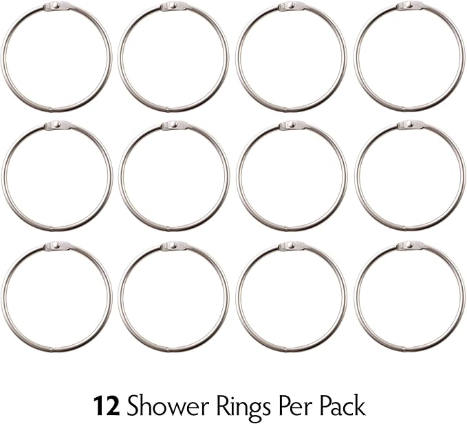 SlipX Solutions Brushed Nickel Simple Slide Shower Curtain Rings Provide Effortless Gliding on Standard Shower Rods (Rust Resistant, Snap Closure, Set of 12)