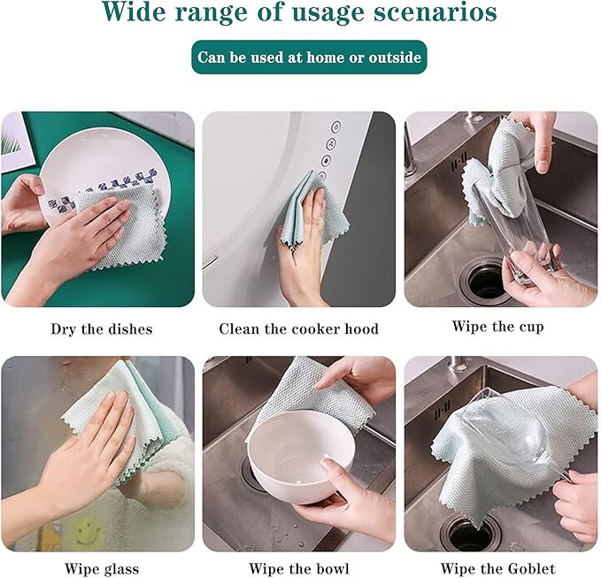 Fish Scale Microfiber Polishing Cleaning Cloth Reusable Microfiber Towels, Lint Free Cleaning Rags for Glass No Watermark, Dishes, Mirrors (10Pcs,5 Colors,15.7 in x 11.8 in)