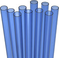 10 EXTRA WIDE Long Reusable Hard Plastic Drinking Straws + Cleaning Brush - Fat Thick Large Jumbo Straws for Smoothies and Milkshakes - Blue - Dishwasher Safe BPA Free