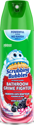 Scrubbing Bubbles Bathroom and Shower Cleaner Aerosol, Foaming Action Bathroom Grime Fighter Removing Soap Scum, Berry Burst Scent, 20oz