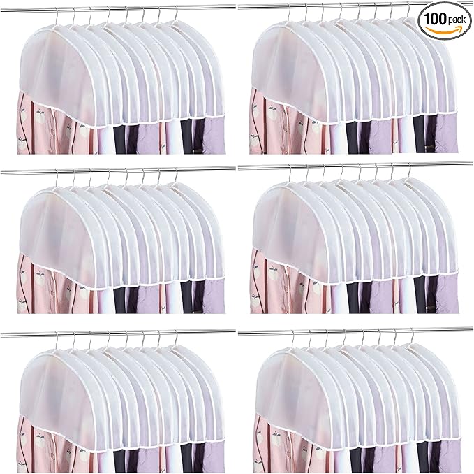 Patelai 100 Pcs 2" Gusseted Shoulder Covers for Hanging Clothes 24" x 12" Plastic Garment Dust Covers Protectors for Closet Storage Suit, Coats, Jackets, Dress Closet Storage(Translucent)