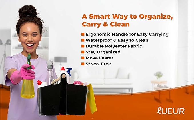 Cleaning Caddy Organizer With Handle – Wearable Bag For Supplies, Multiple Compartments For Storage – Portable Shower & Bathroom Caddy, Ideal For Dorms, College Life, Housekeepers & More - Black Color